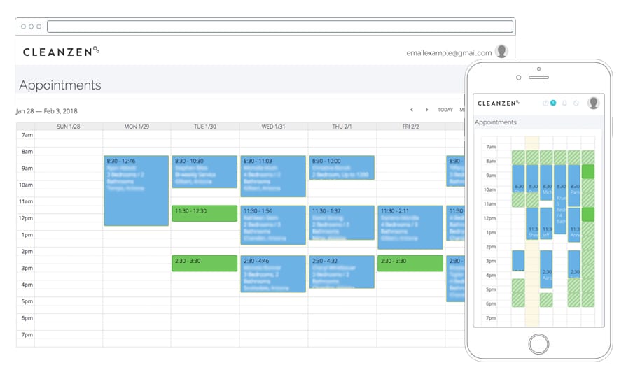 Cleanzen schedule displayed on mobile and desktop app