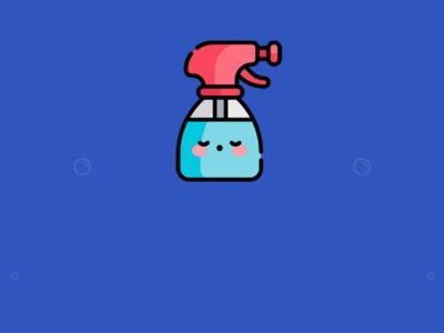 Animated cleaning spray icon in blue background