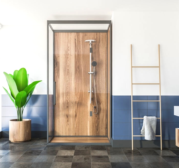 Clean Modern Wooden Shower Area