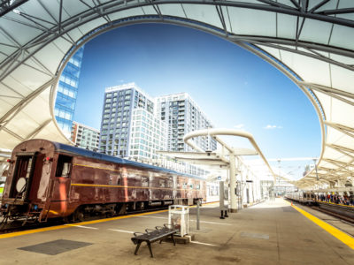 Old railcar at the new Denver Union rail station