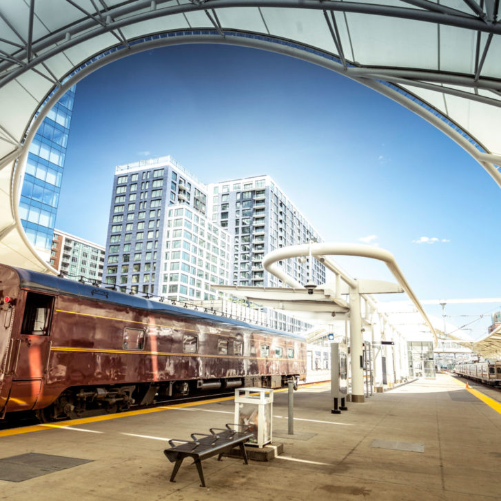 Old railcar at the new Denver Union rail station