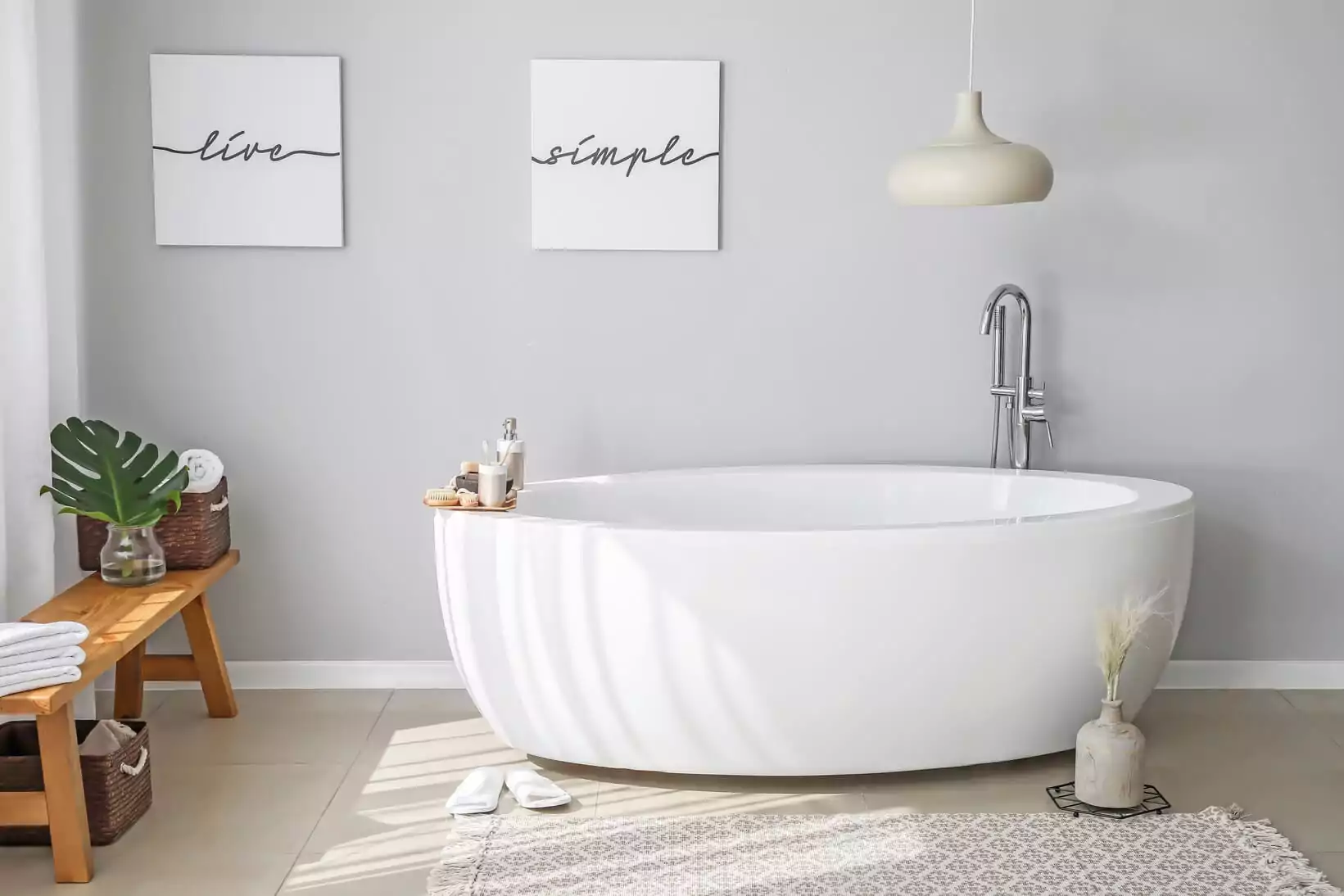 clean and cozy bathroom with white and gray interior