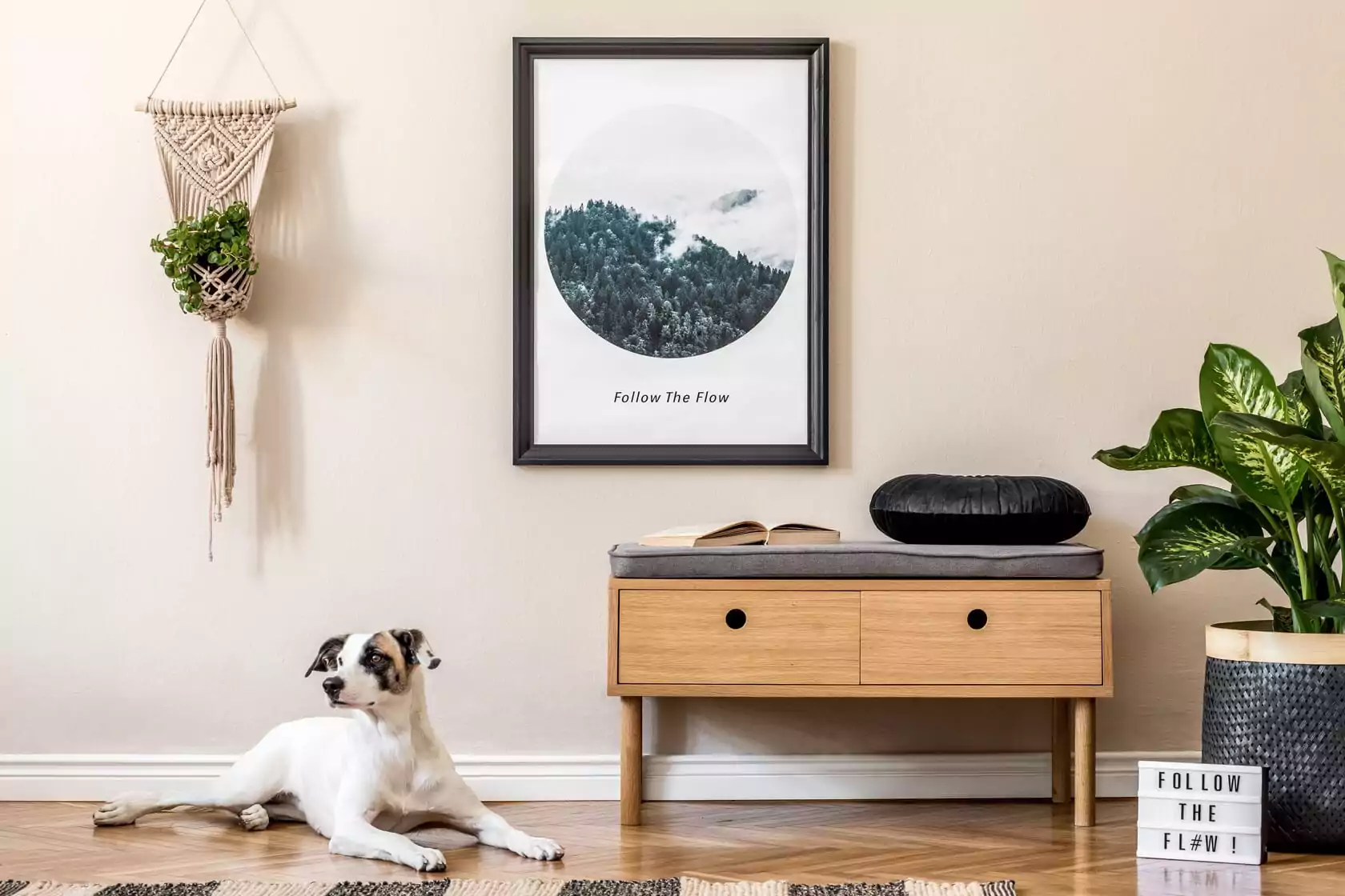 Dog sitting in the Living Room