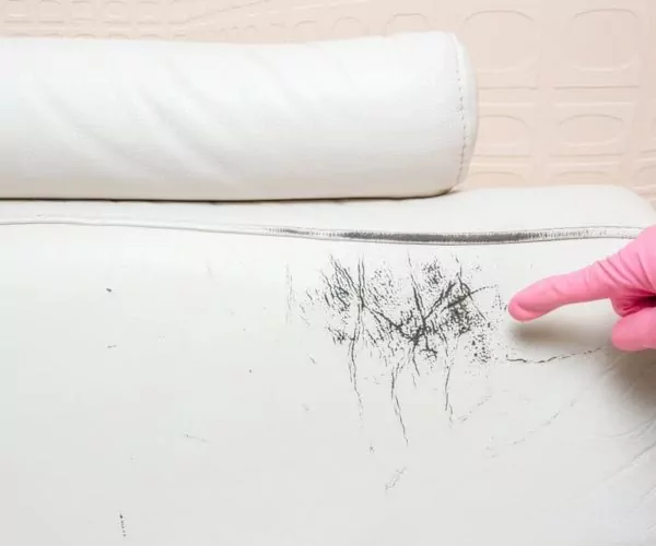 Leather stains on white couch