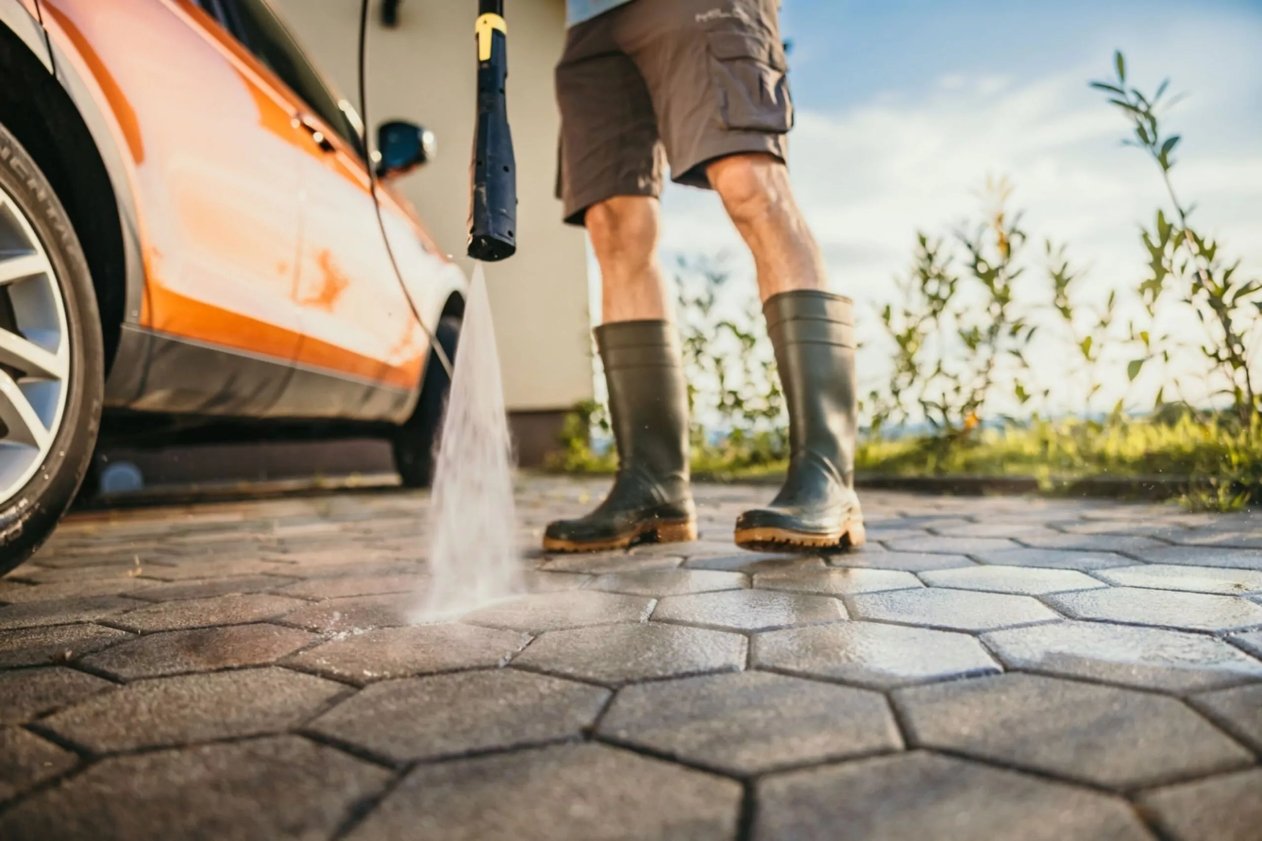 man cleaning with a high pressure water cleaner