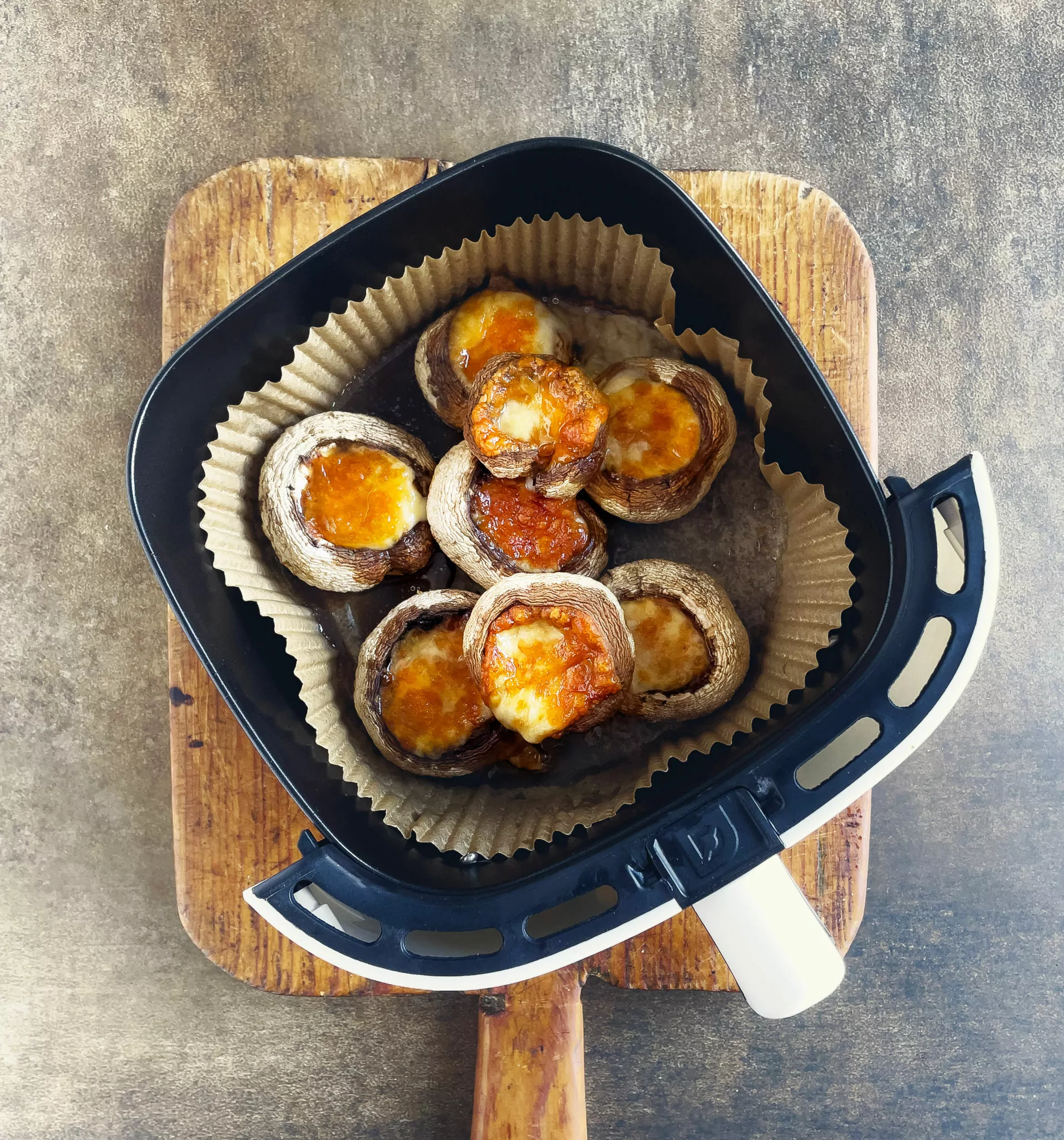 How to Clean Air Fryer Cleanzen Image of a Stuffed Mushrooms in Air Fryer