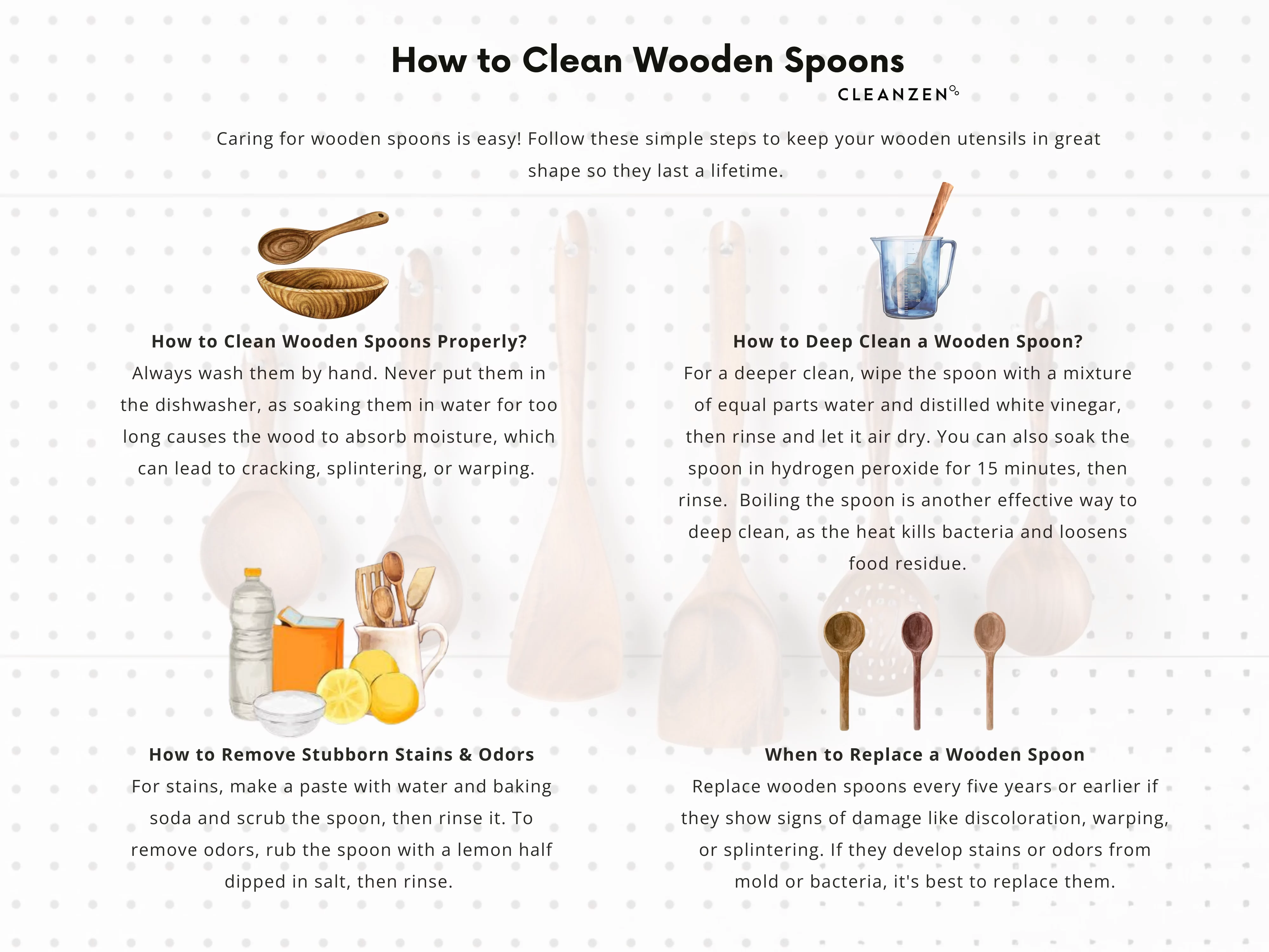 How to Clean Wooden Spoons Cleanzen Infographic