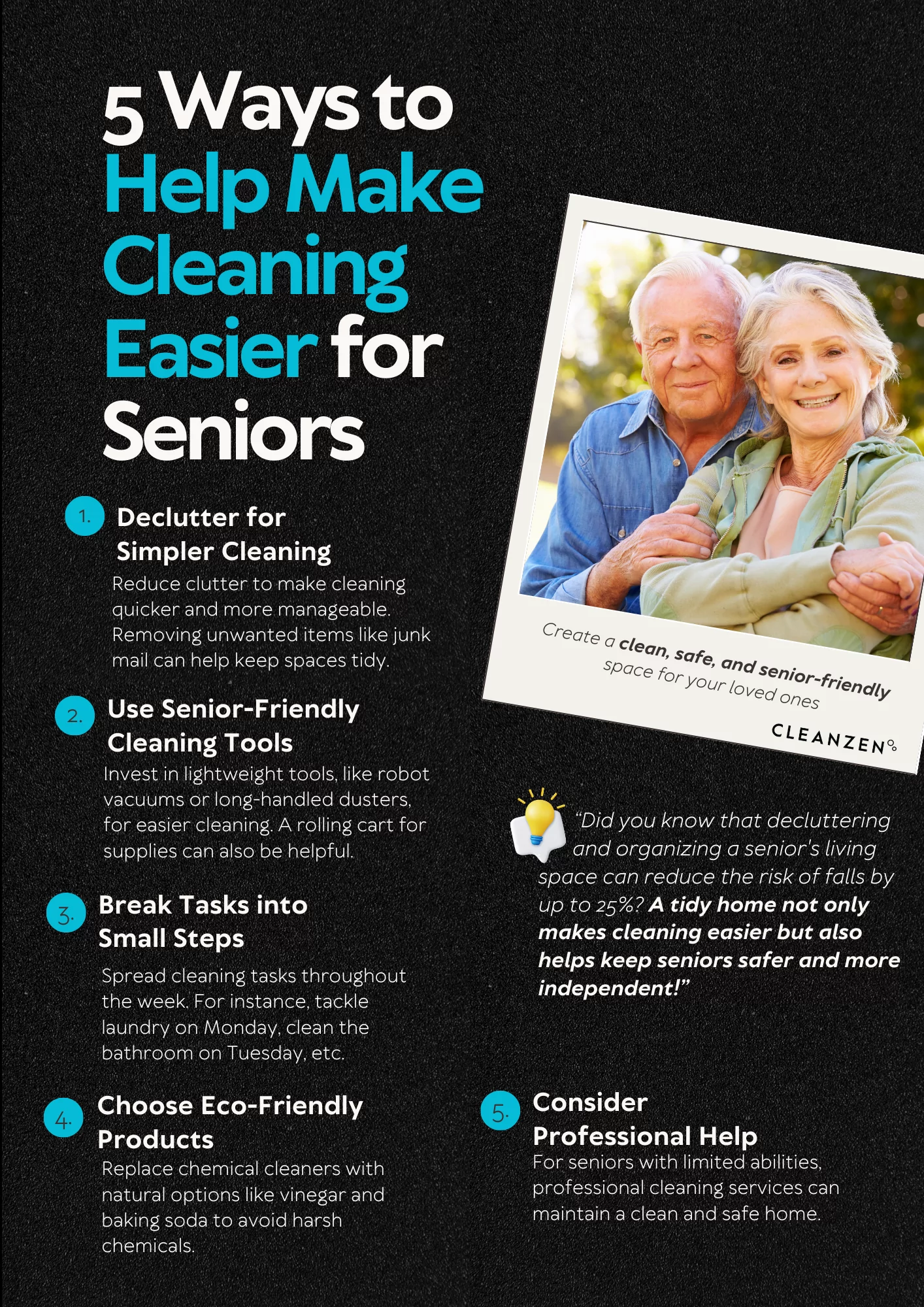 Ways to Help Make Cleaning Easier for Seniors Cleanzen Infographic