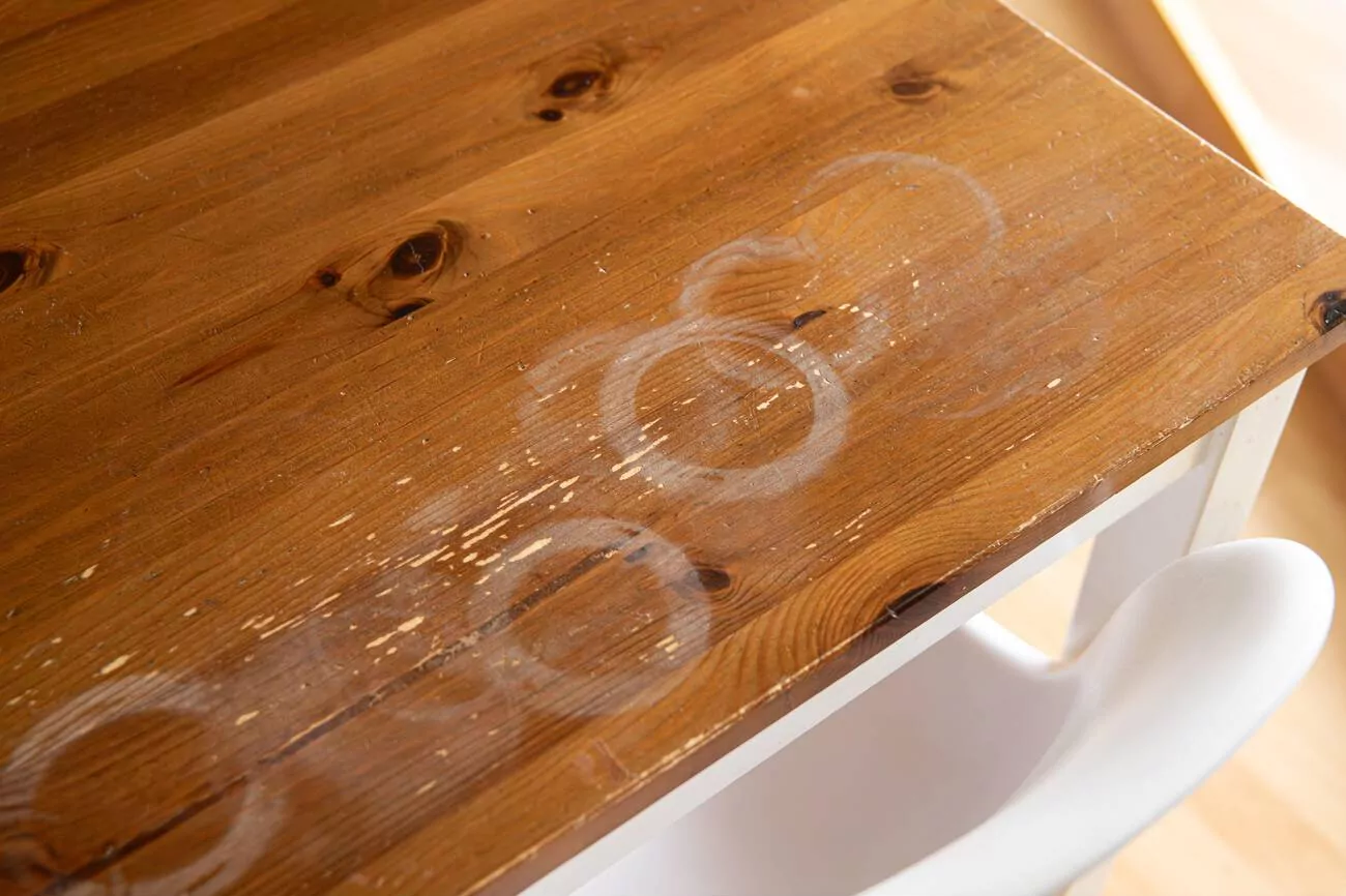 How to Remove Water Stains From Wood Cleanzen Image of White Water Stains on Wooden Table